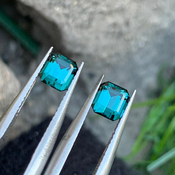 Bluish Green Tourmaline Pair, Emerald Cut 1.15 Carats