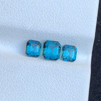 Teal Blue Tourmaline Ring Set, Emerald Cut 1.25 Carats