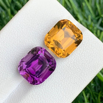 Amethyst and Citrine Pair for Jewelry, Cushion Cut 12.00 Cts