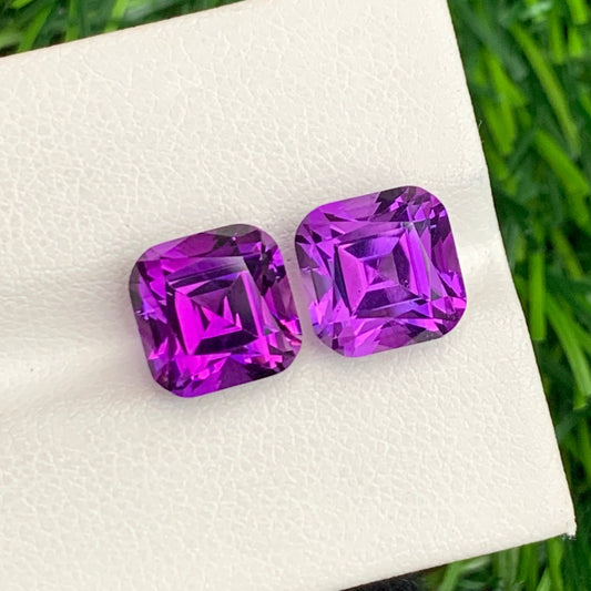 Pink Purple Amethyst Pair for Earrings, Cushion Cut 8.50 Carats