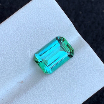 Bluish Green Tourmaline from Afghanistan, Emerald Cut 3.65 Carats