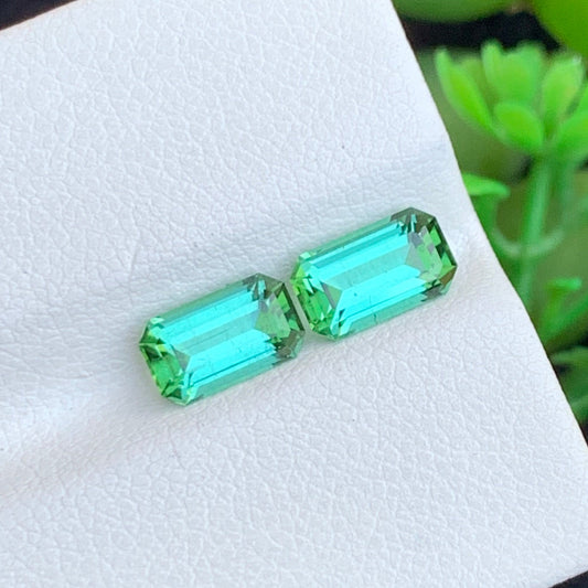 Loose Bluish Green Tourmaline Gems Pair, Emerald Cut 1.95 Carats