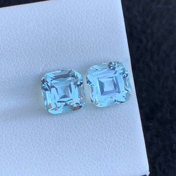 Aquamarine Gemstone Pair for Earrings, Cushion Cut 5.25 Carats