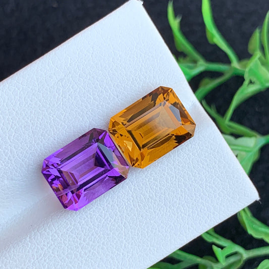 Citrine and Amethyst Reverse Pair, Fancy Cut 9.55 Carats