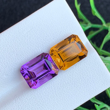 Citrine and Amethyst Reverse Pair, Fancy Cut 9.55 Carats