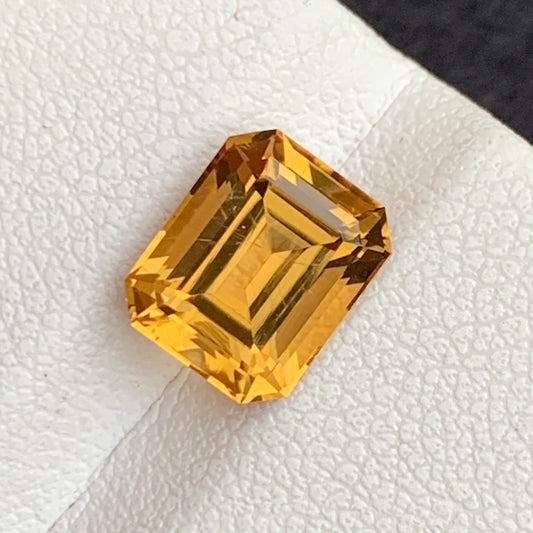 Yellow Citrine Gemstone from Brazil, Emerald Cut 2.40 Cts