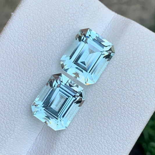 Aquamarine Pair for Earrings, Emerald Cut 6.10 Cts