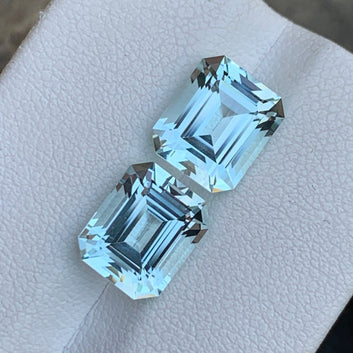 Aquamarine Pair for Earrings, Emerald Cut 6.10 Cts