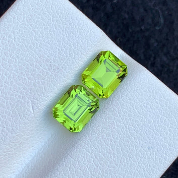 Yellow Green Peridot Pair for Earrings, Emerald Cut 2.90 Carats