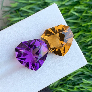 Citrine and Amethyst Reverse Pair, Heart Shape 22.25 Carats