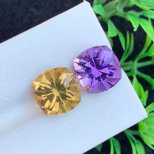 Citrine and Amethyst Reverse Pair, Fancy Cut 11.70 Carats