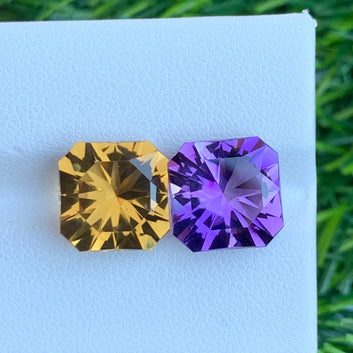 Citrine and Amethyst Reverse Pair, Fancy Cut 10.45 Carats