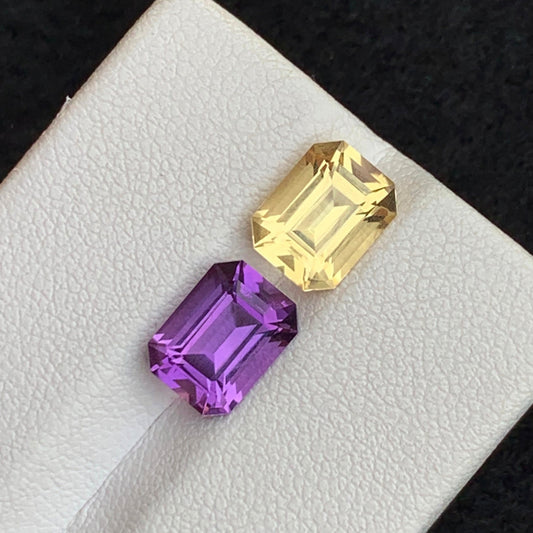 Reverse Amethyst and Citrine Pair, Emerald Cut 3.75 Cts