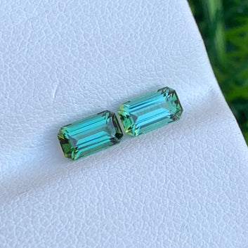 Bluish Green Tourmaline Pair, Emerald Cut 1.15 Carats