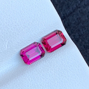 Pink Garnet Pair for Earrings, Emerald Cut 1.85 Carats