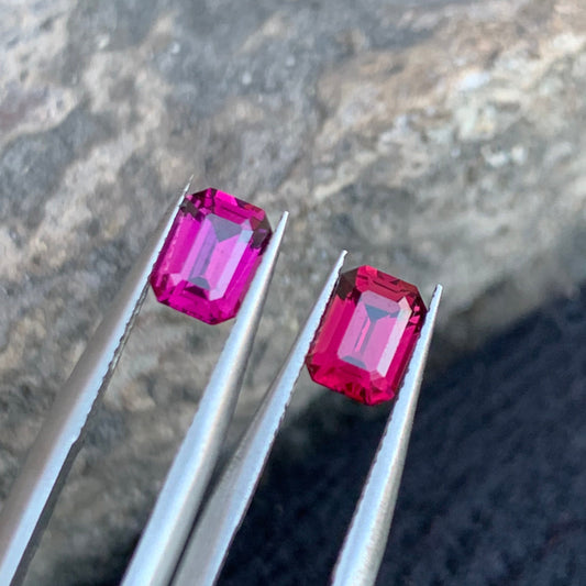 Pink Garnet Pair for Earrings, Emerald Cut 1.85 Carats