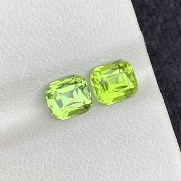 Yellow Green Peridot Gemstone Pair, Cushion Cut 1.75 Carats