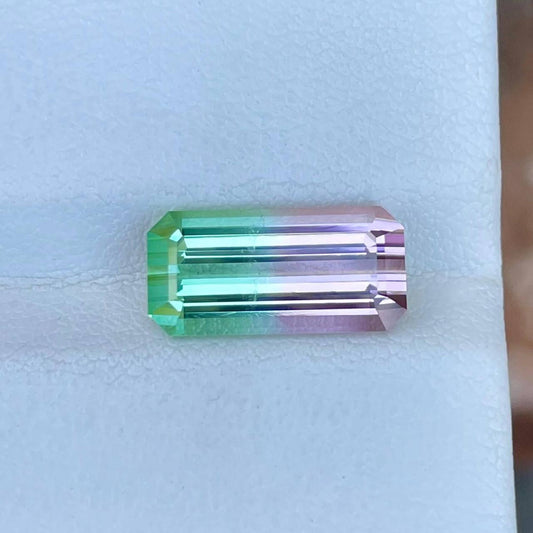 5.85 carats Perfect Bicolor Tourmaline Stone Emerald Cut Afghani Gemstone