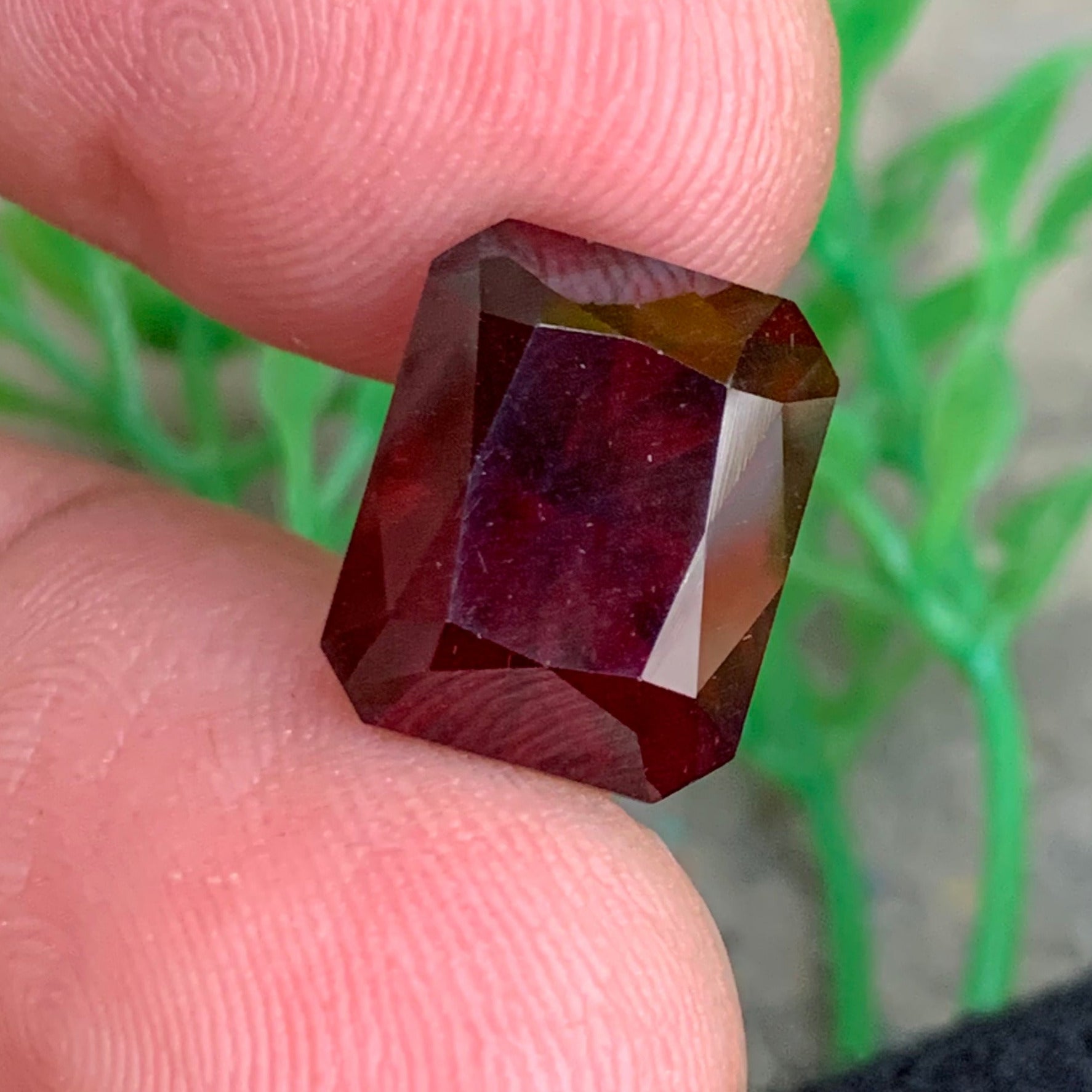 Long cushion cut garnet gemstone