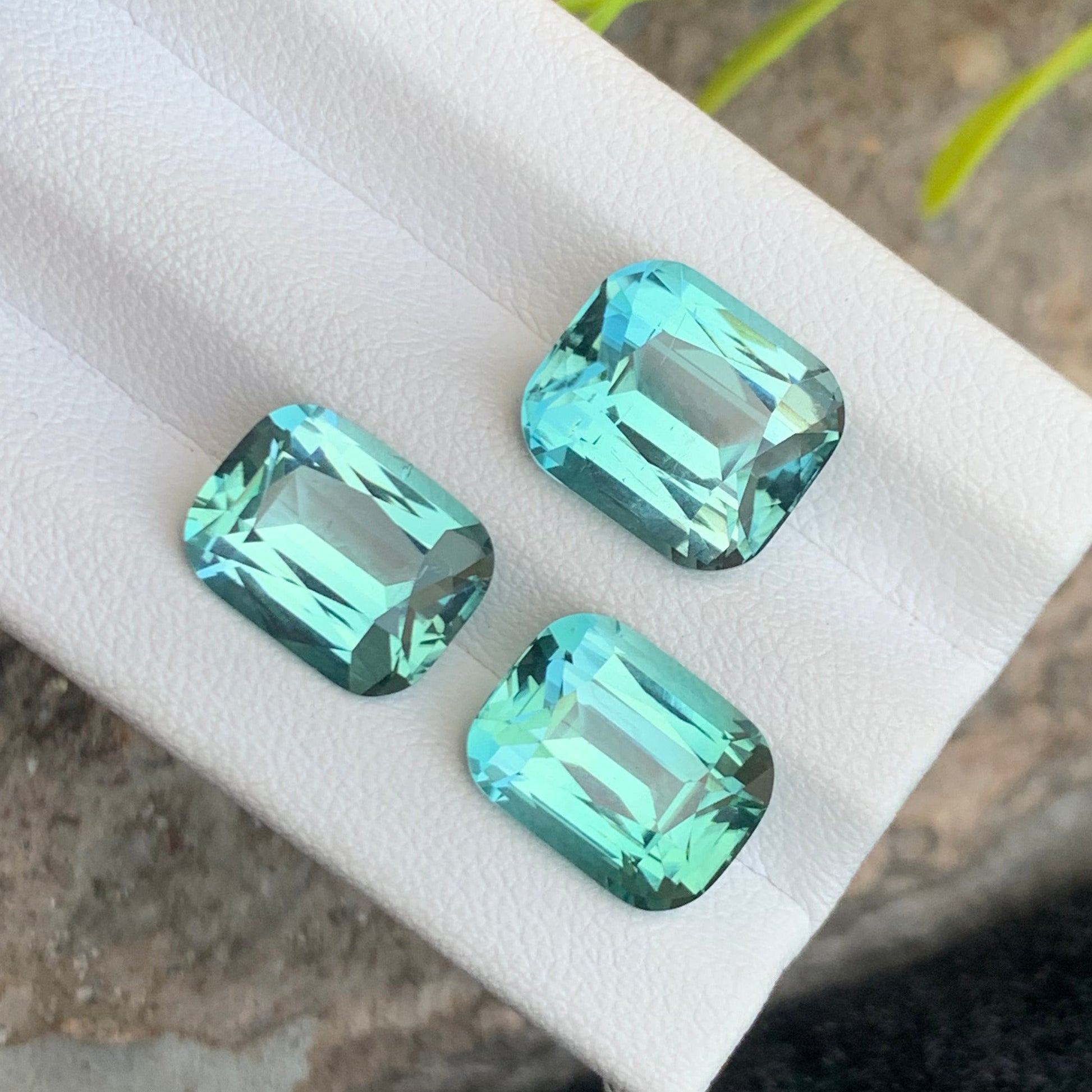 15.80 carats greenish seafoam tourmaline set cushion cut natural Afghan gemstones