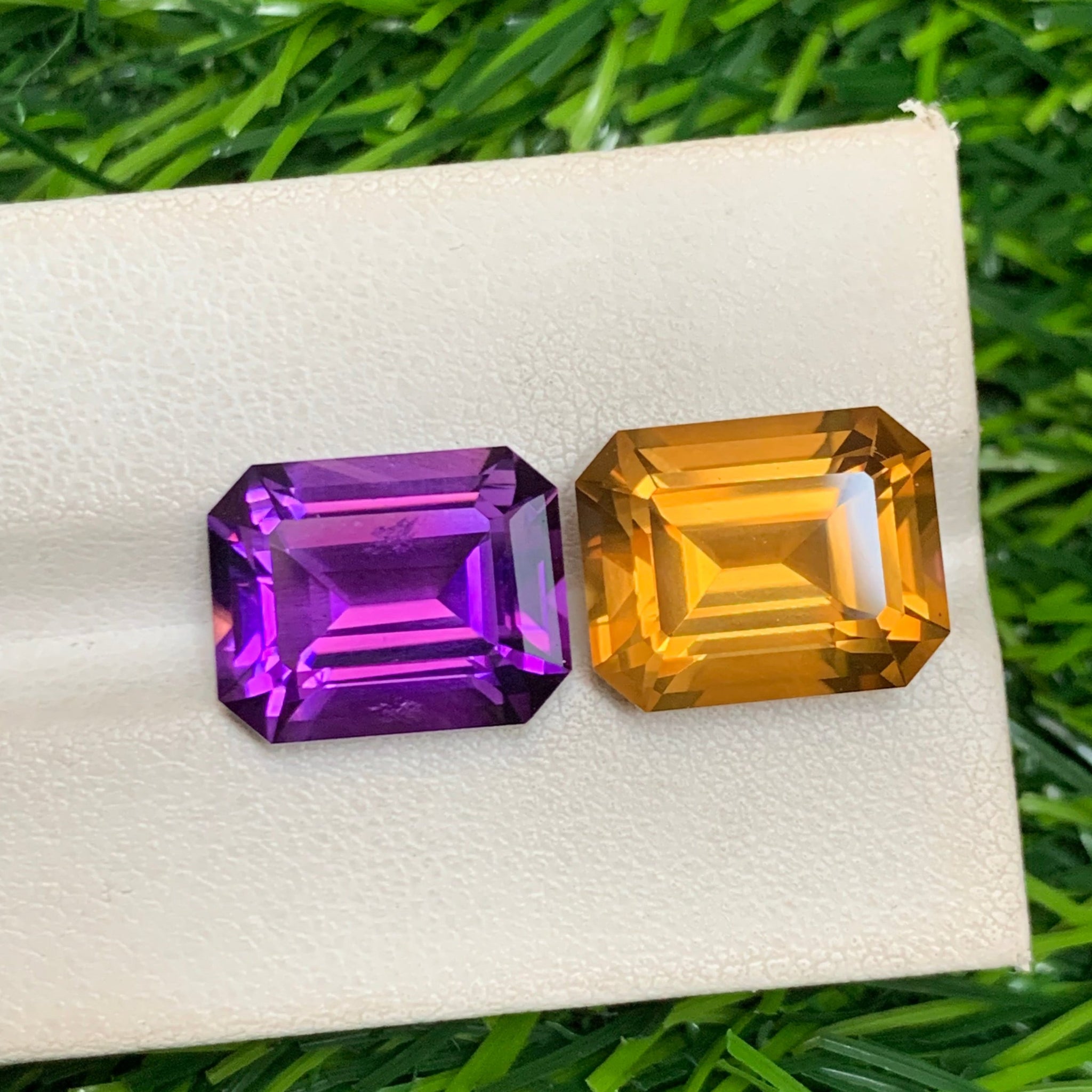 16.80 Carats Reverse Amethyst Citrine Pair Emerald Cut