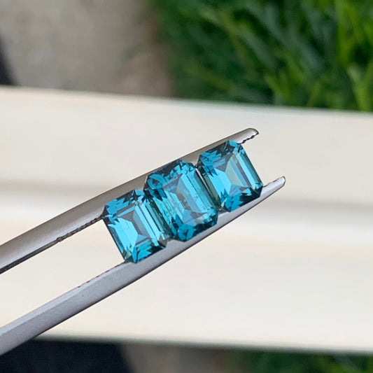 2.00 Carats Neon Blue Tourmaline Ring Set – Emerald Cut Natural Indicolite | OneStep Gems