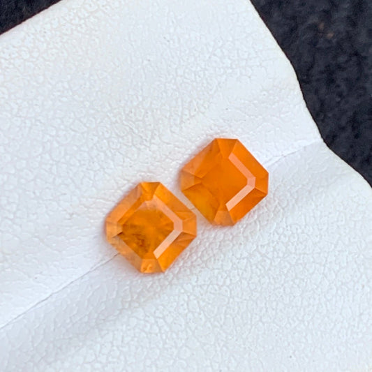 2.05 Carats Hessonite Garnet Pair Asscher Cut