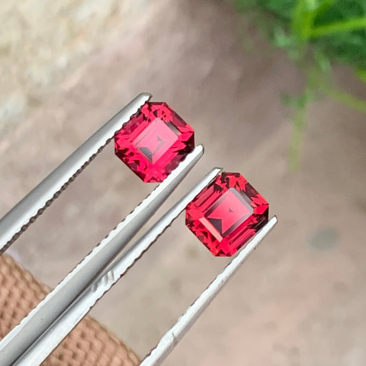 2.05 Carats Pink Loose Garnet Pair – Natural Pinkish Red Emerald Cut Earrings | Onestep Gems