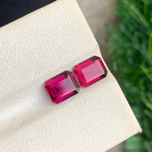 2.65 Carats Pinkish Red Garnet Pair Emerald Cut