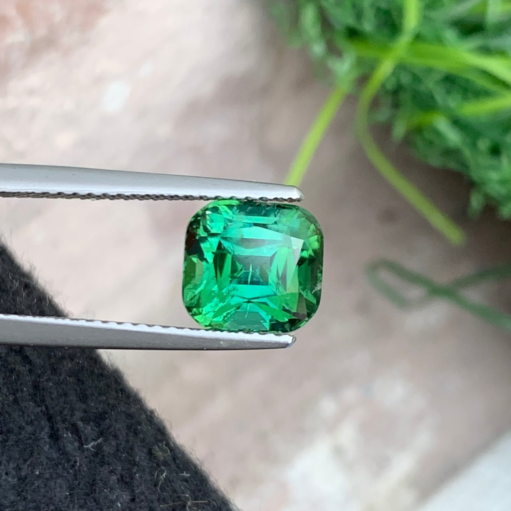 Bluish Green Gemstone
2.75 Carat Bluish Green Tourmaline Cushion Cut Front View