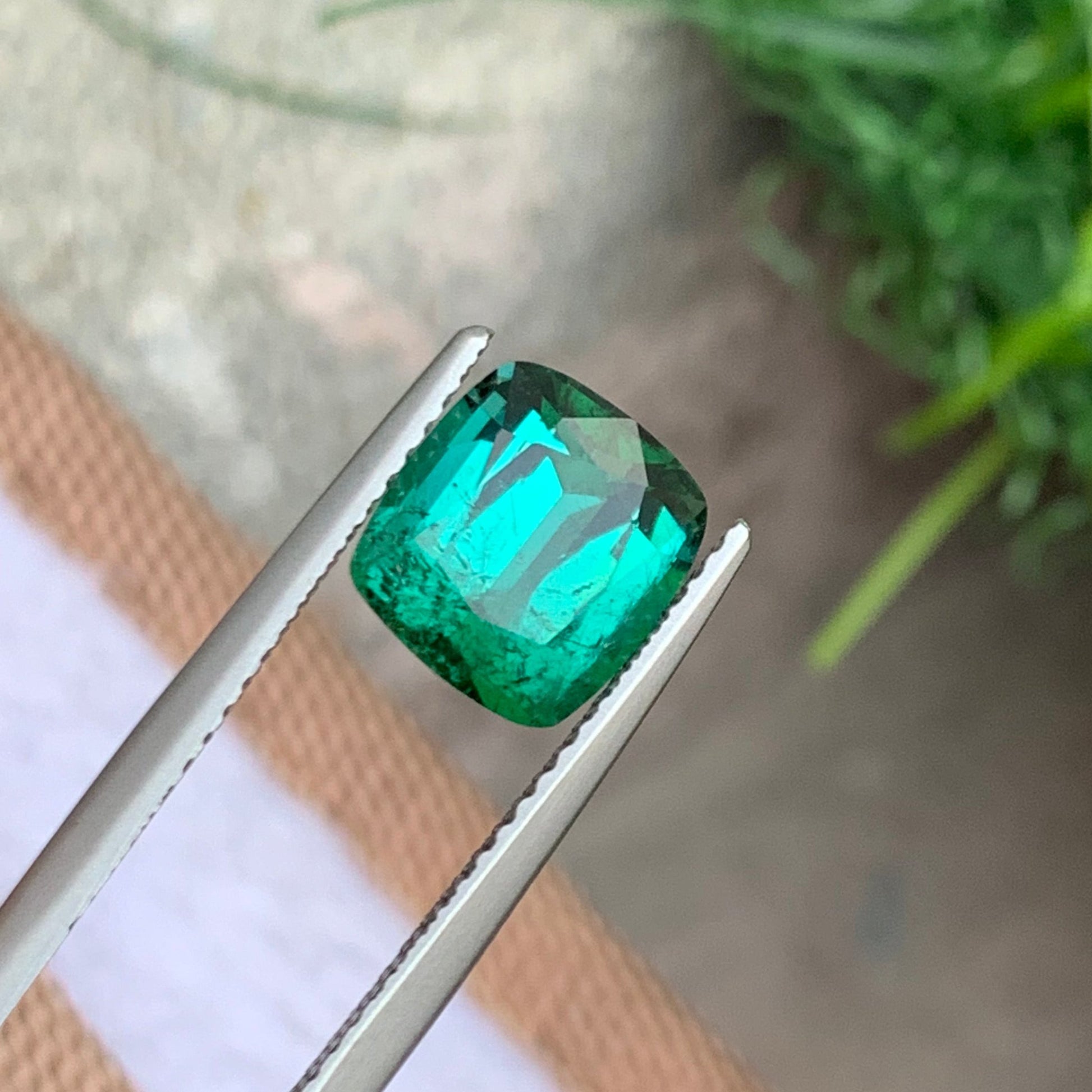 2.80 Carats Bluish Green Tourmaline Cushion Cut Gemstone