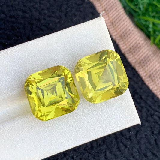 27.60 Carats Lemon Quartz Cushion Cut Gemstone Pair – Onestep Gems
