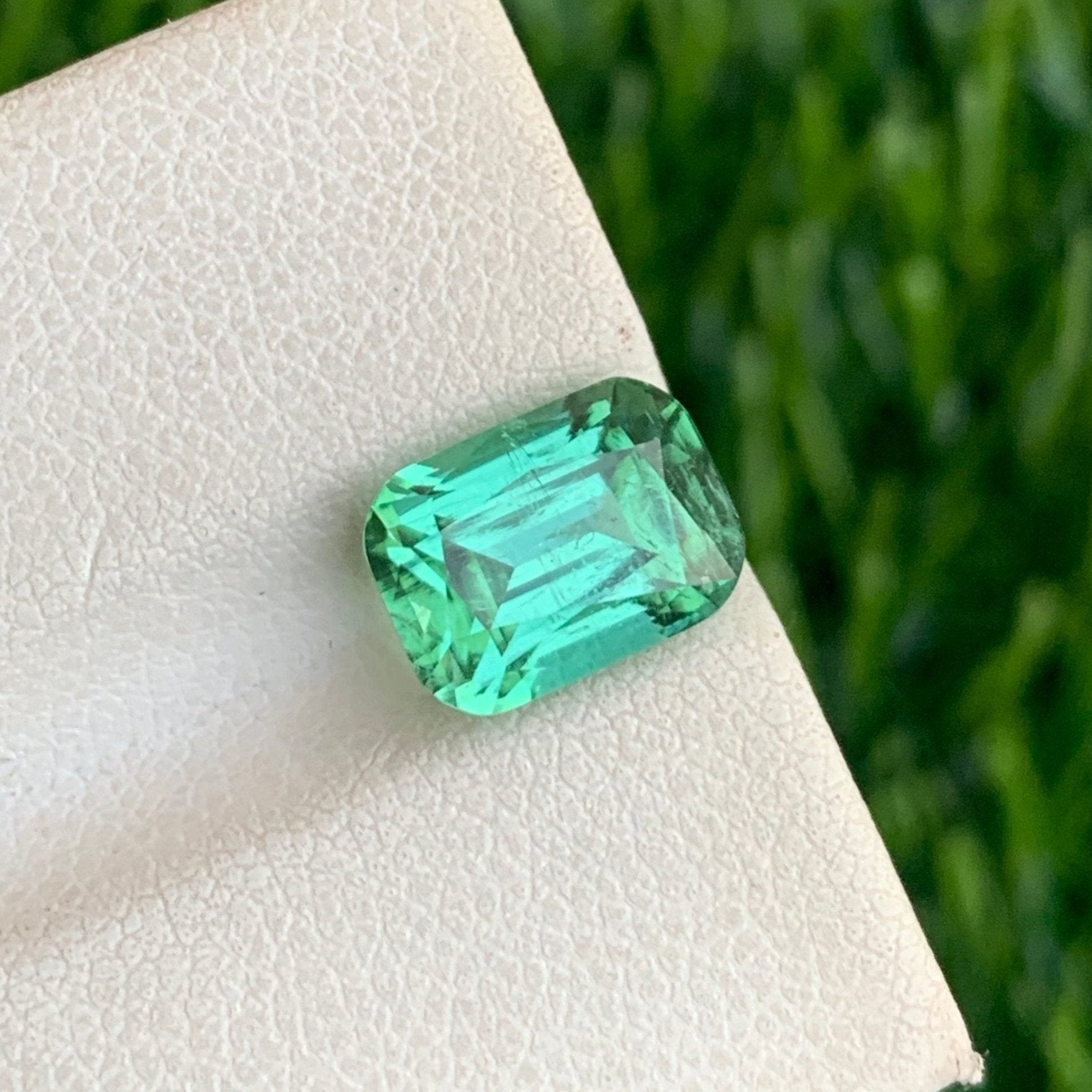 3.35 Carats Bluish Green Tourmaline Cushion Cut Gemstone