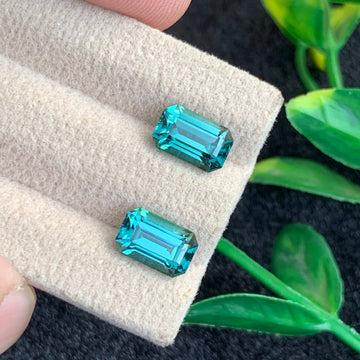 3.71 carats natural lagoon tourmaline pair emerald cut from Afghanistan