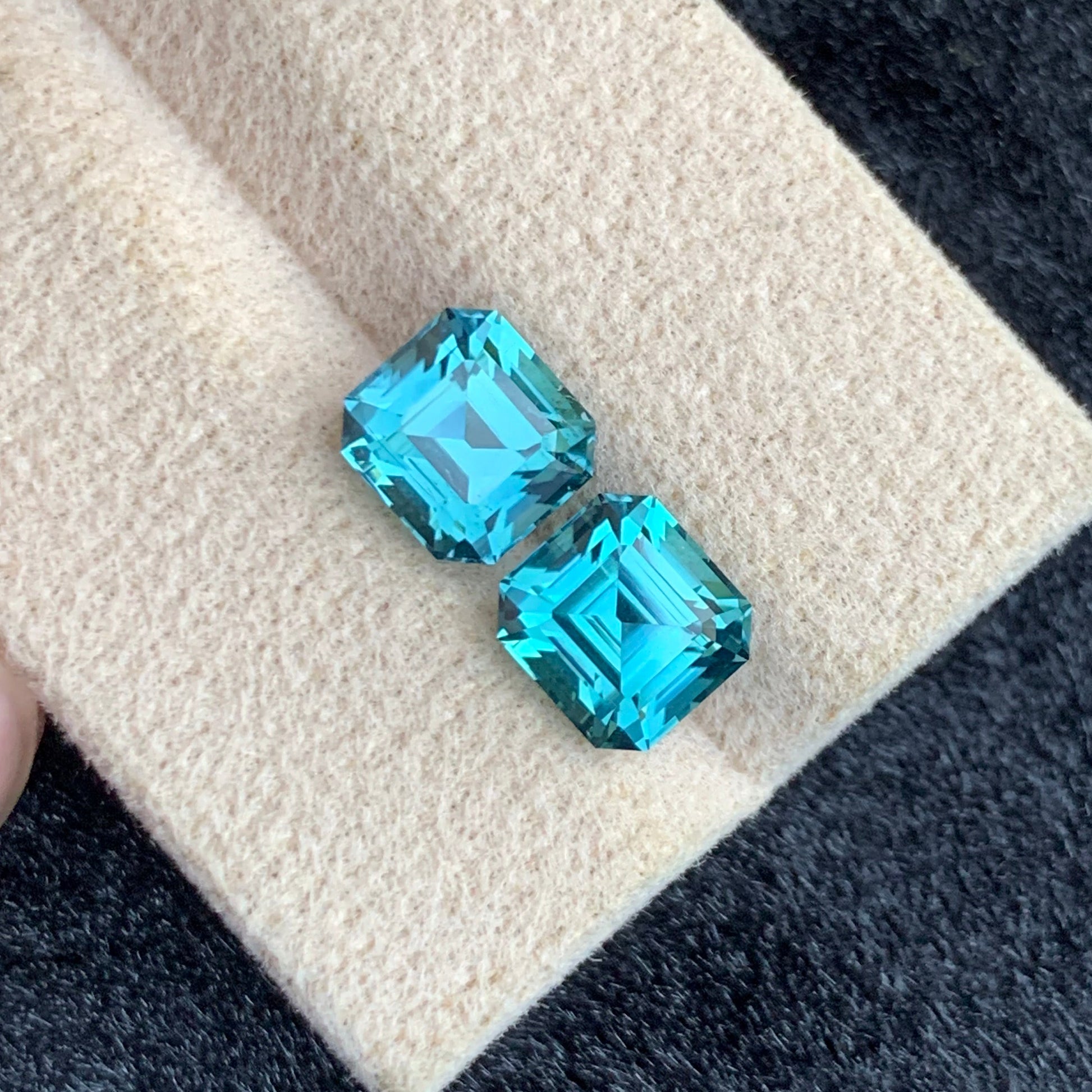 Fine quality lagoon tourmaline earrings pair with Asscher cut
Natural Afghan lagoon tourmaline pair with blue green color
