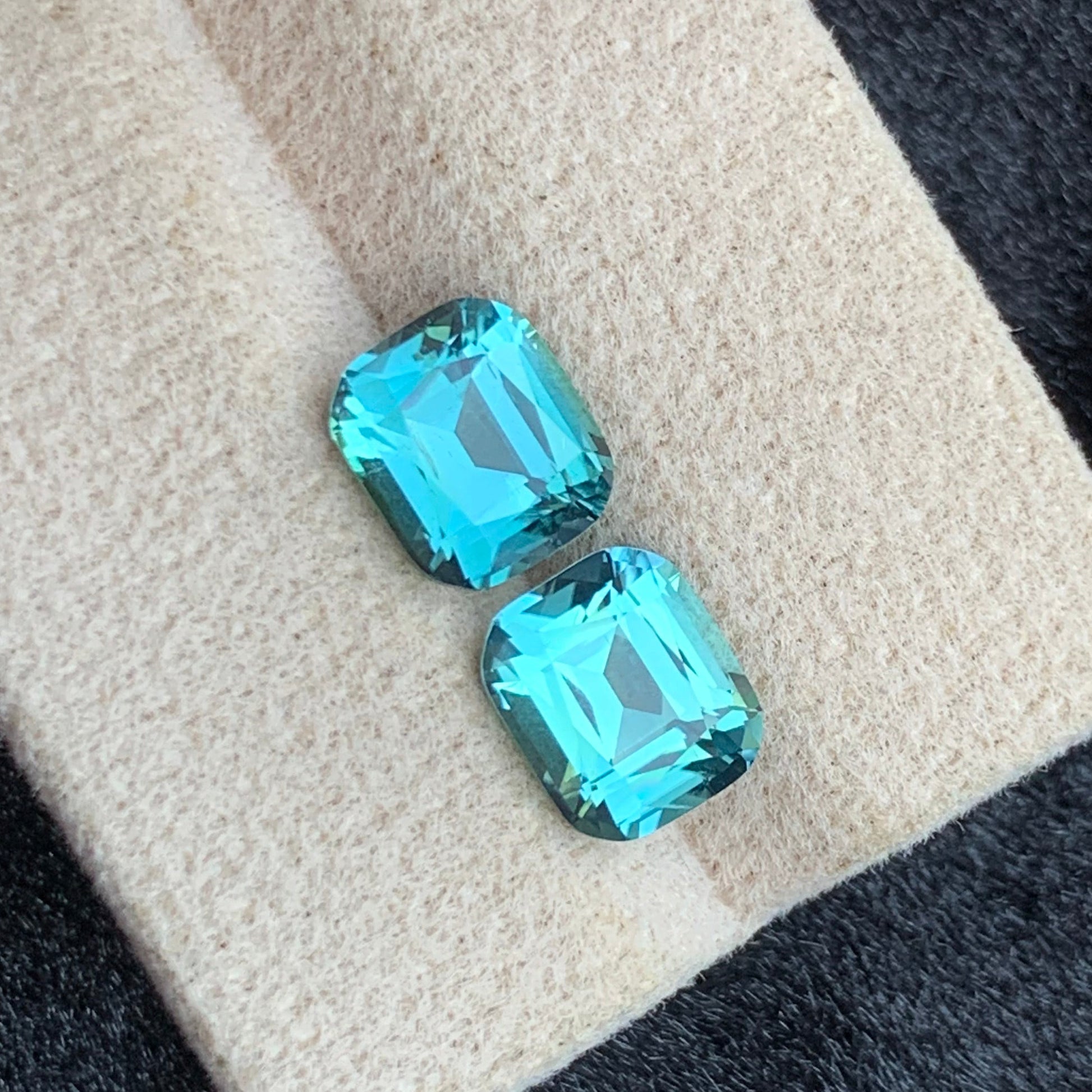 4.42 carats natural lagoon tourmaline pair cushion cut Afghanistan OneStep Gems
Lagoon blue green tourmaline earring pair natural gemstones
Afghan lagoon tourmaline cushion cut matched gemstone pair