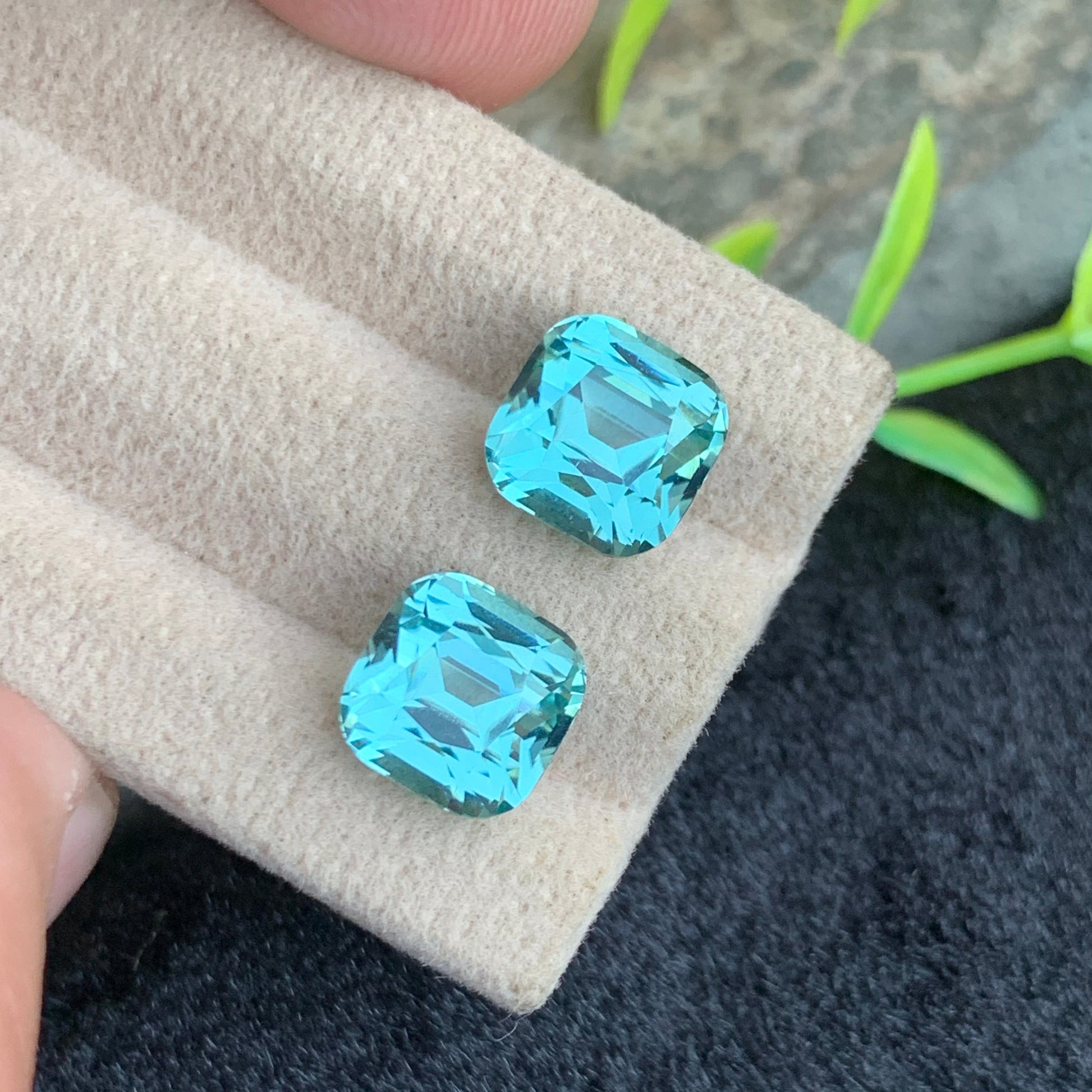 8.80 carats natural Greenish Seafoam Tourmaline pair cushion cut gemstones from Afghanistan