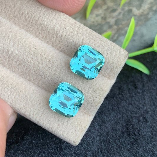 8.80 carats natural Greenish Seafoam Tourmaline pair cushion cut gemstones from Afghanistan