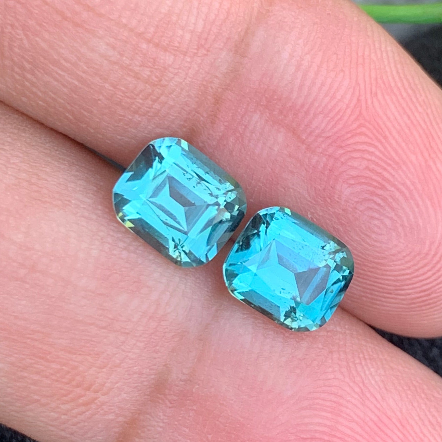 Afghan natural lagoon tourmaline earring stones
Eye clean lagoon tourmaline cushion cut pair OneStep Gems