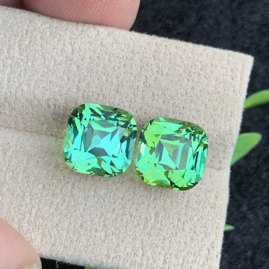 Apple Green Tourmaline 
Apple Green Tourmaline jewelry
Apple Green Tourmaline Pair 10.15 carats cushion cut gemstones
Natural Afghan apple green tourmaline earrings gemstone pair