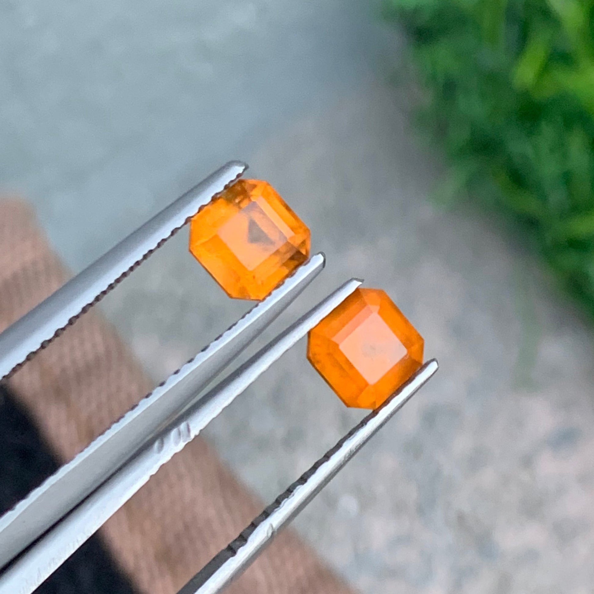 Asscher Cut Hessonite Garnet Gemstone Pair from Afghanistan
