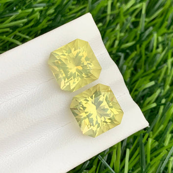 Lemon Quartz Earring Pair 14.90 Carats| Asscher Cut Yellow Gemstone from Brazil
