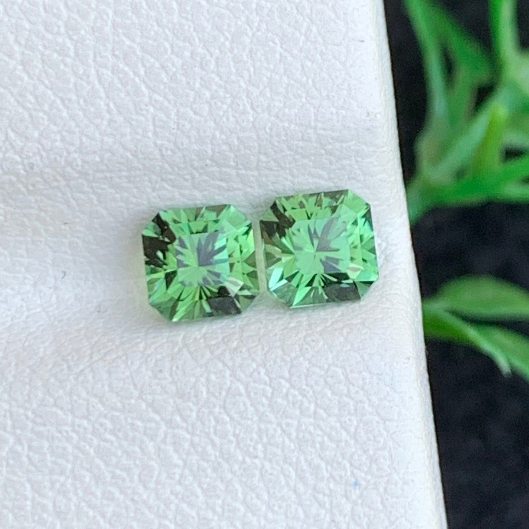 Asscher Cut Tourmalines in Apple Green for Earrings

