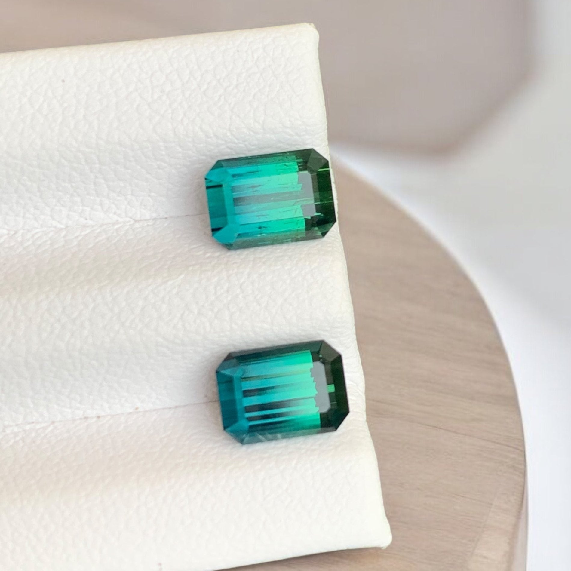 Tourmaline Gemstone Pair
Beautiful Bicolor Tourmaline Pair – 3.95 Carats Emerald Cut Front View