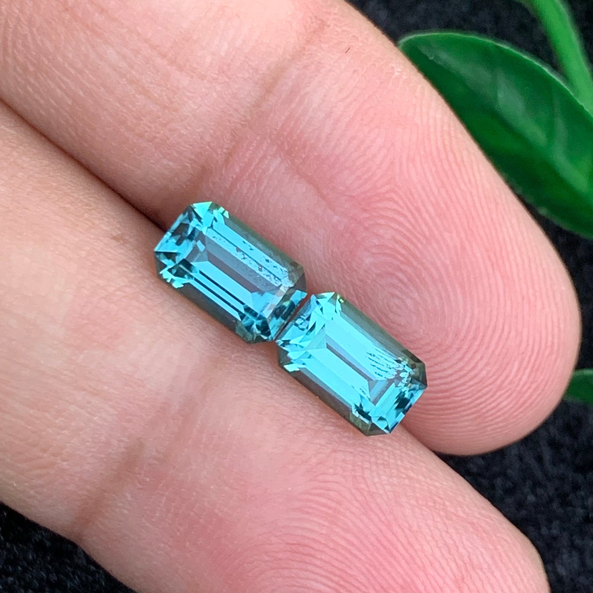 Blue green lagoon tourmaline earring pair 3.71 carats
Natural Afghan lagoon tourmaline pair with emerald cut