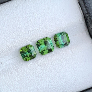 Bluish Green Tourmaline Asscher Cut Ring Set – 1.45 Carats