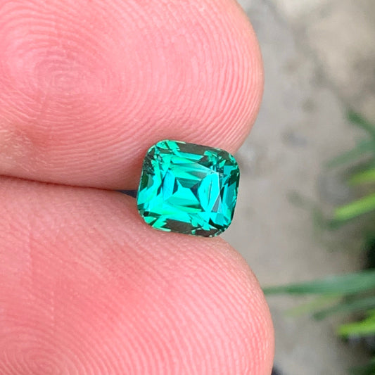 Bluish Green Tourmaline Cushion Cut Gemstone – Front View