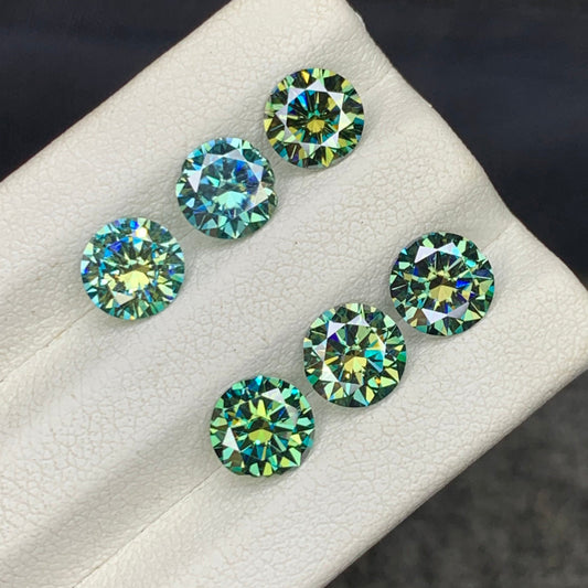 Bluish green moissanite lot 5.20 carat round cut gemstones
Lab grown bluish green moissanite stones