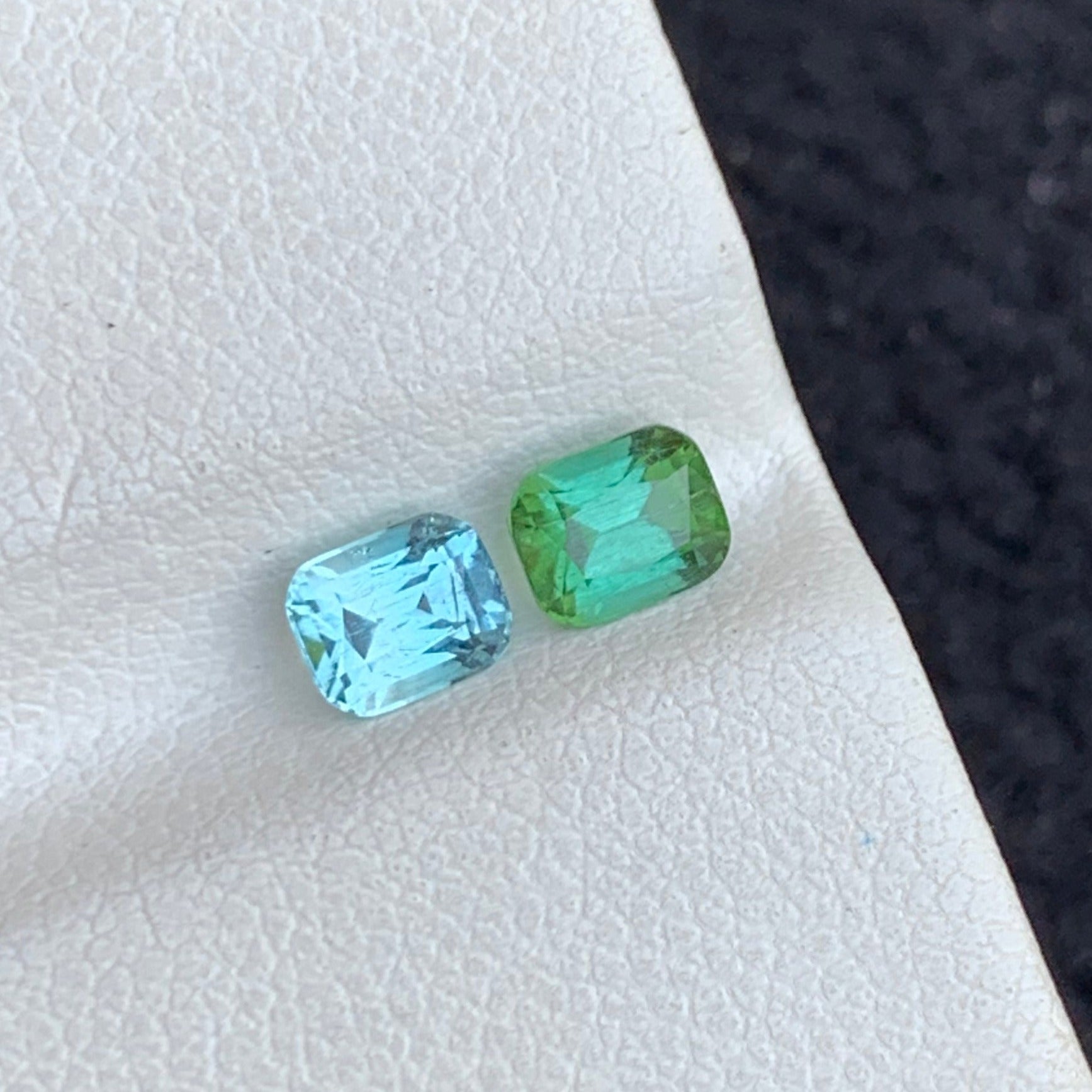 Cushion‑cut reverse tourmaline pair – top view – Onestep Gems