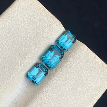2.00 Carats Neon Blue Tourmaline Ring Set – Emerald Cut Natural Indicolite | OneStep Gems